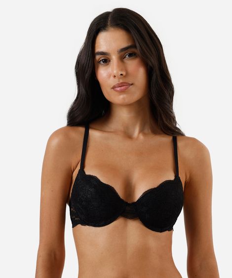sutiã meia taça feminino de renda floral preto