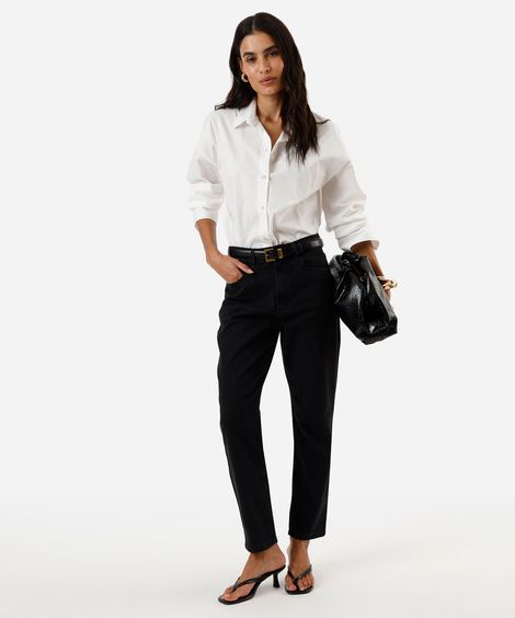 calça mom feminina jeans cintura alta preta