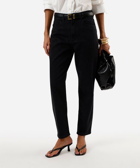 calça mom feminina jeans cintura alta preta