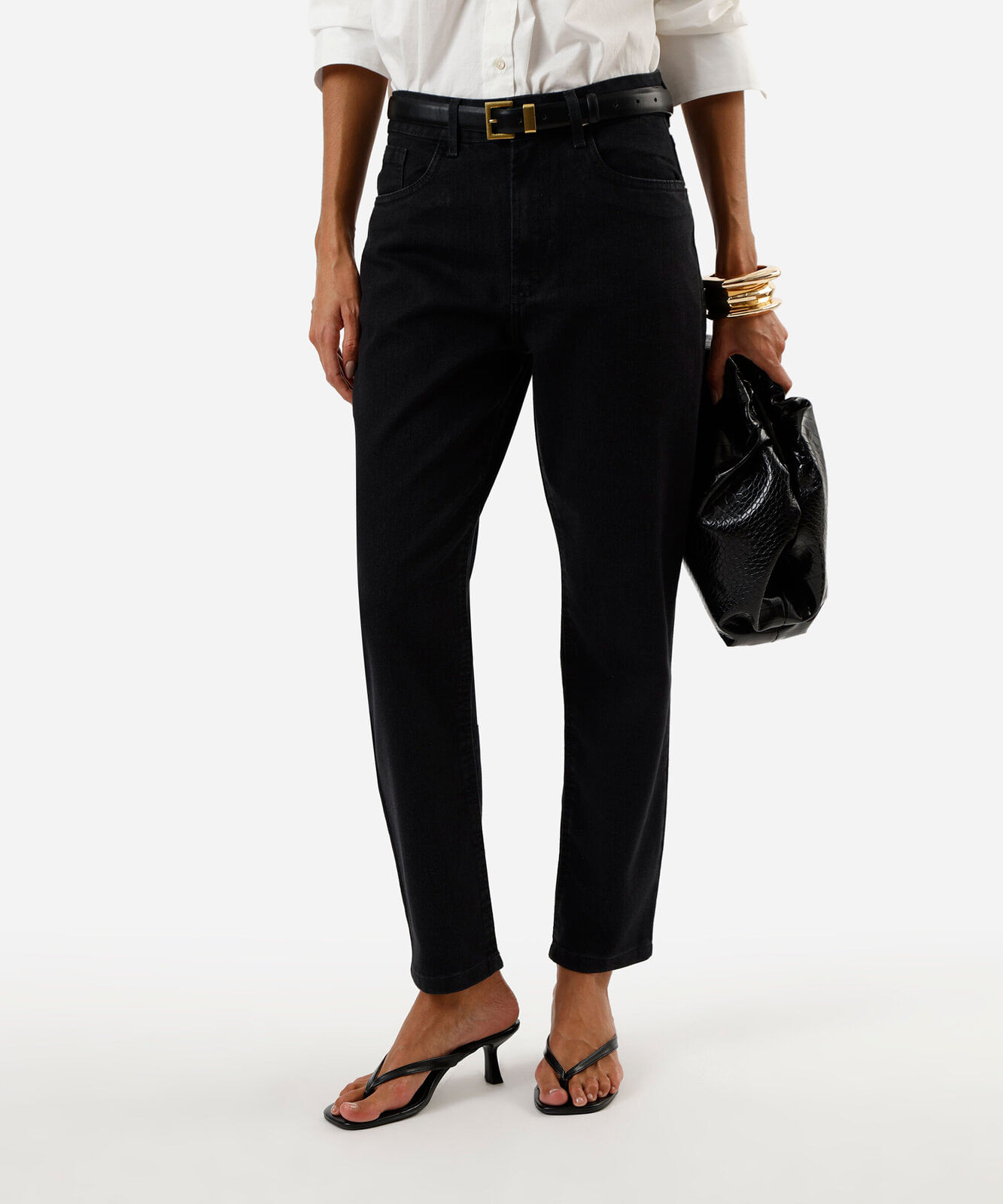 calça mom feminina jeans cintura alta preta