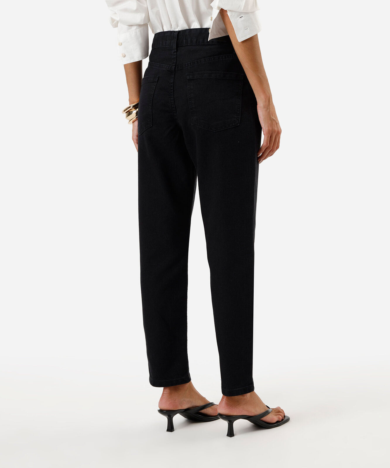 calça mom feminina jeans cintura alta preta