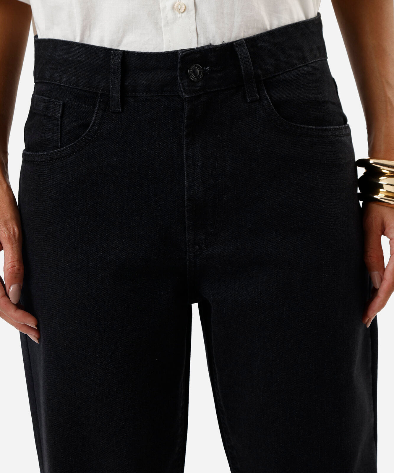 calça mom feminina jeans cintura alta preta