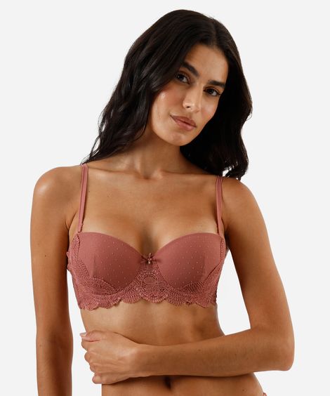 sutiã meia taça com renda floral rosa