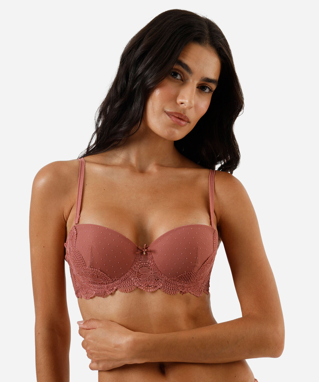 sutiã meia taça com renda floral rosa