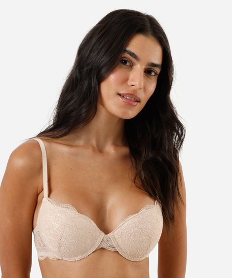 sutiã meia taça feminino de renda floral bege