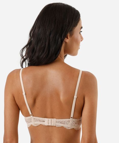 sutiã meia taça feminino de renda floral bege