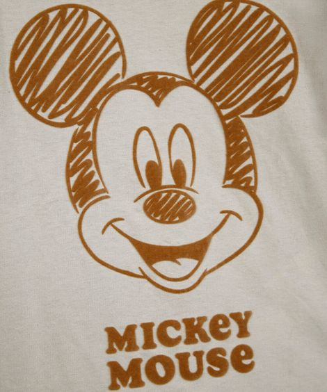blusa infantil de algodão manga longa mickey bege