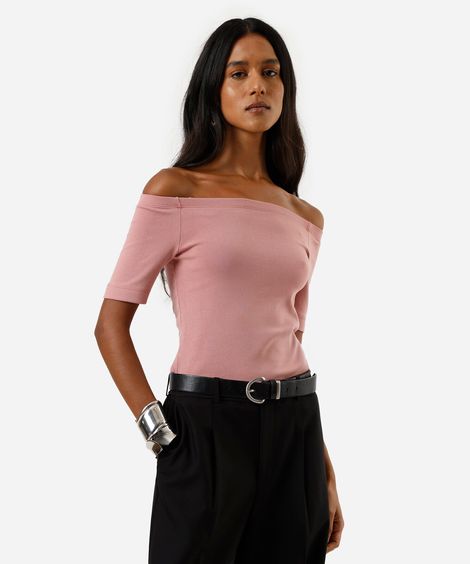 blusa feminina ombro a ombro manga curta rosa