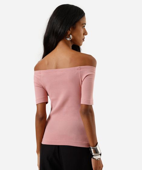 blusa feminina ombro a ombro manga curta rosa