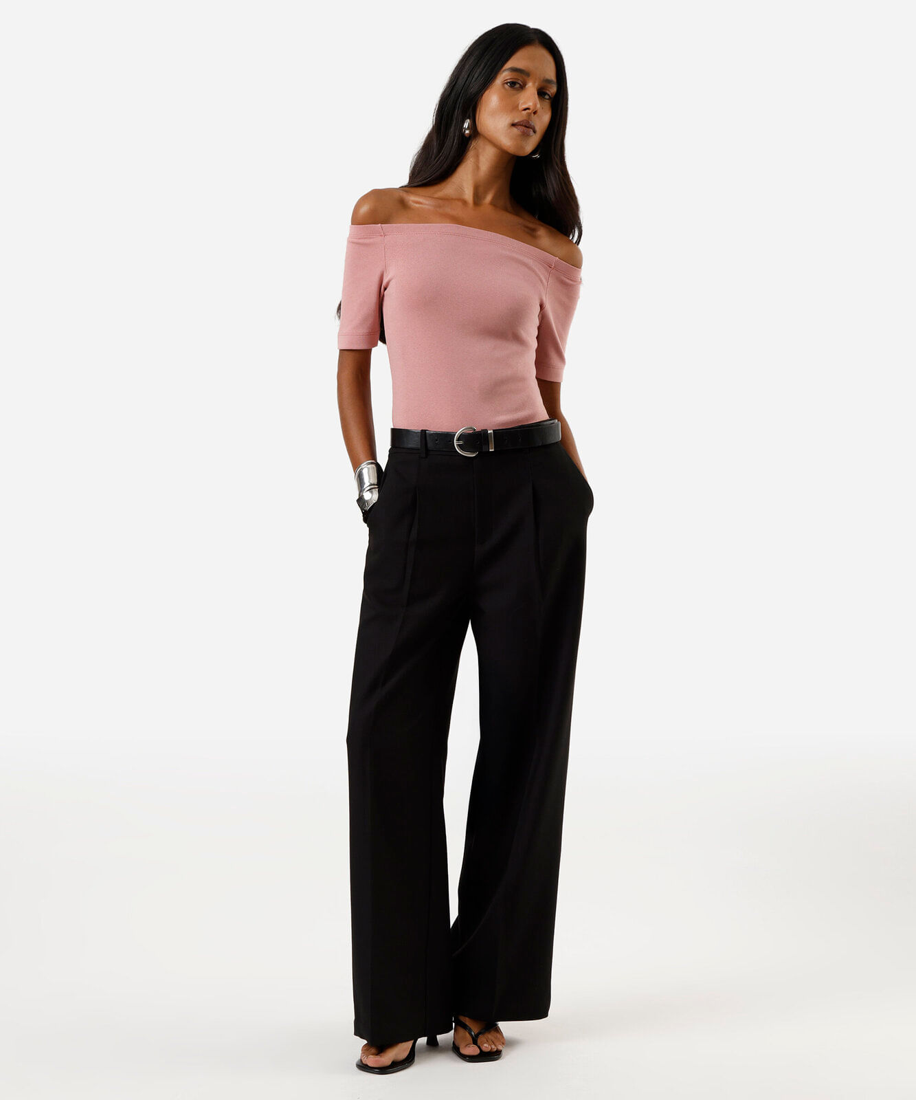 blusa feminina ombro a ombro manga curta rosa