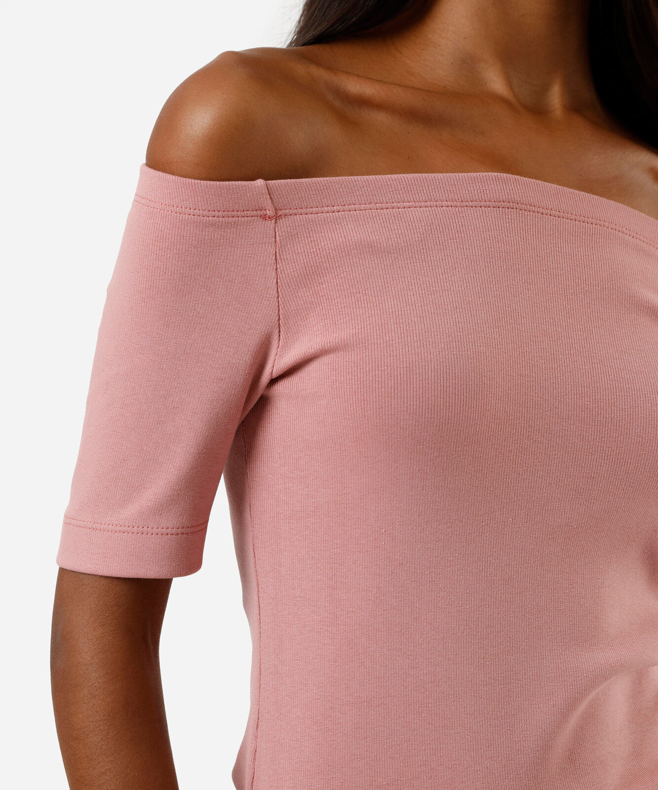 blusa feminina ombro a ombro manga curta rosa
