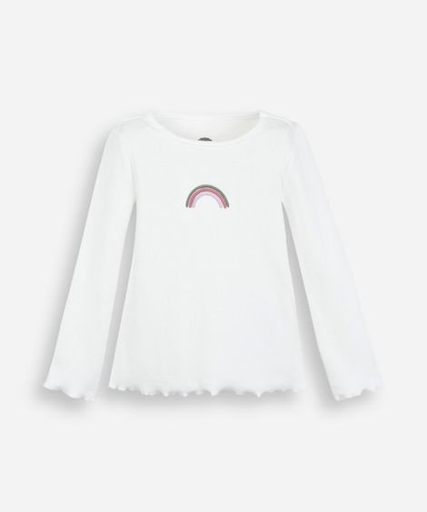 blusa infantil de algodão manga longa arco íris  off white