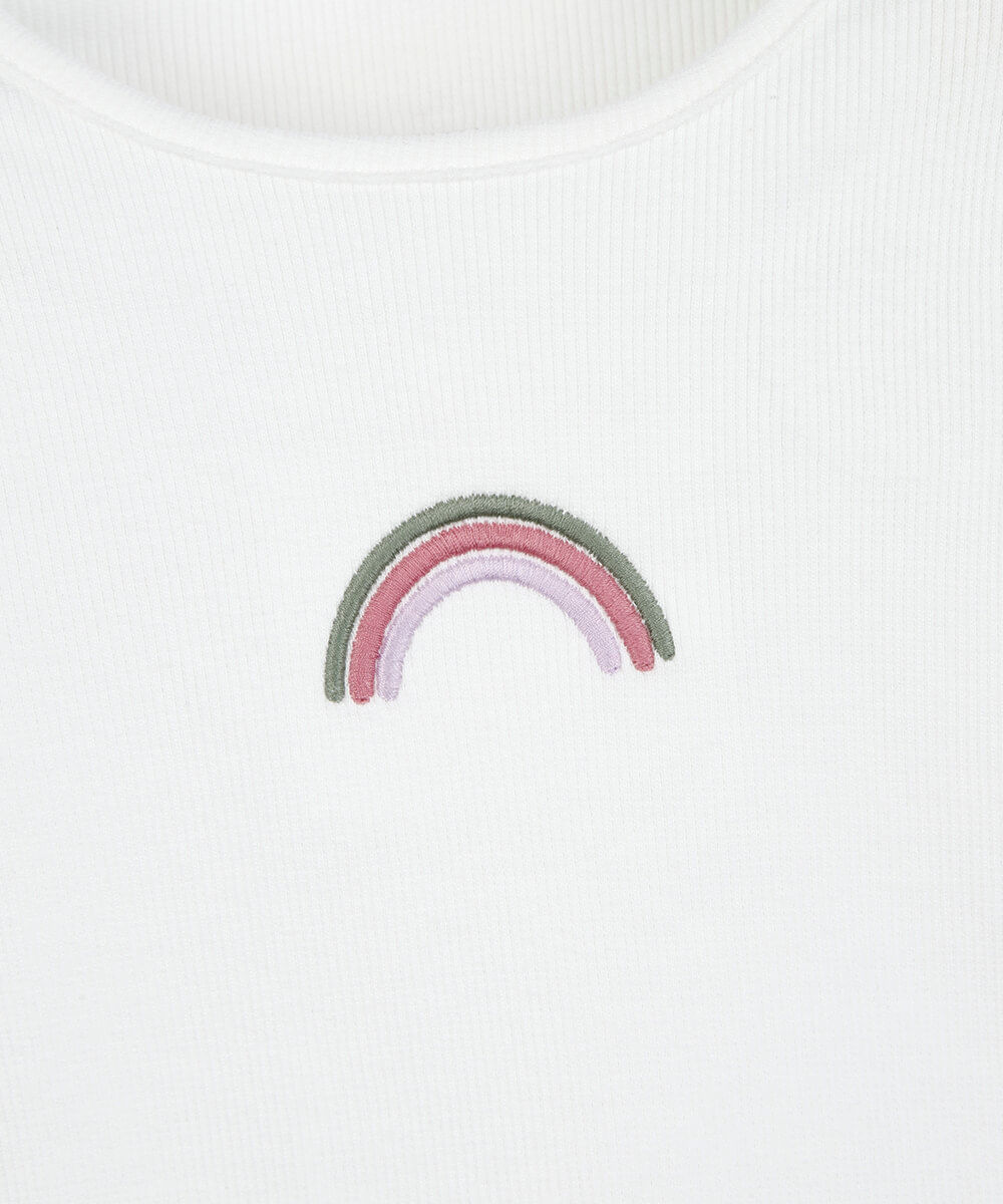 blusa infantil de algodão manga longa arco íris  off white