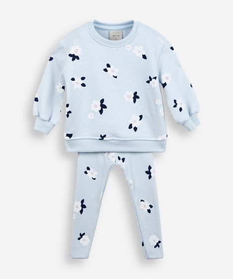 conjunto infantil de moletom floral azul