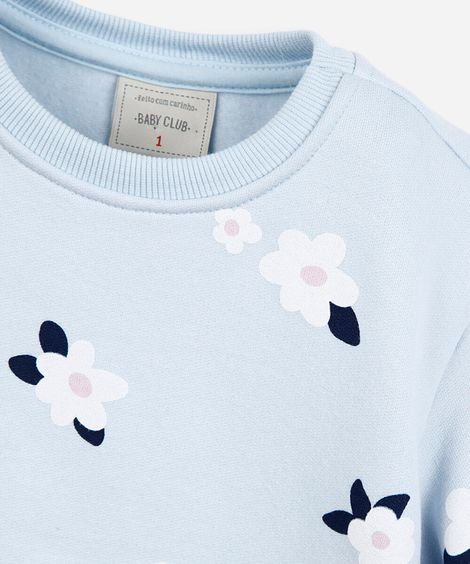 conjunto infantil de moletom floral azul