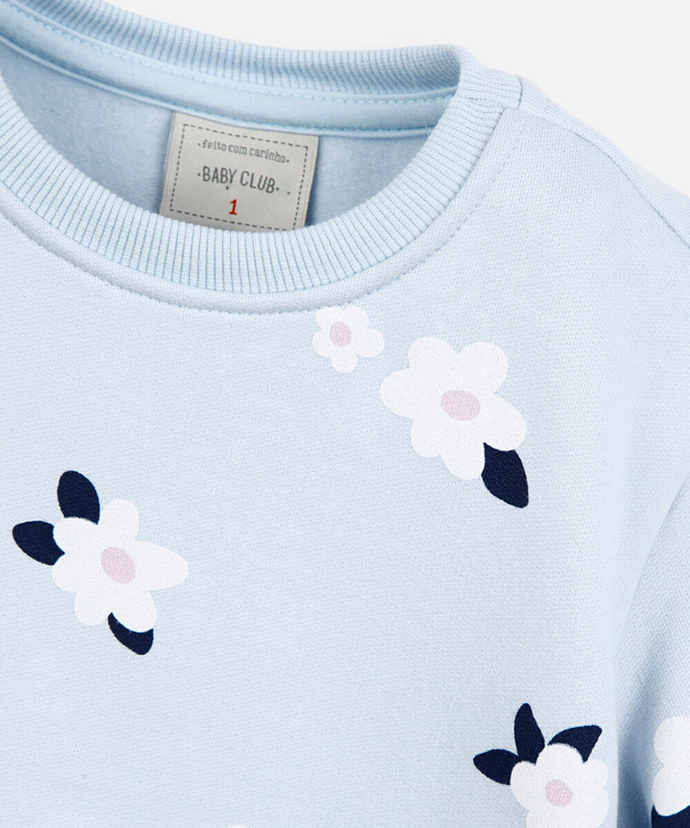conjunto infantil de moletom floral azul