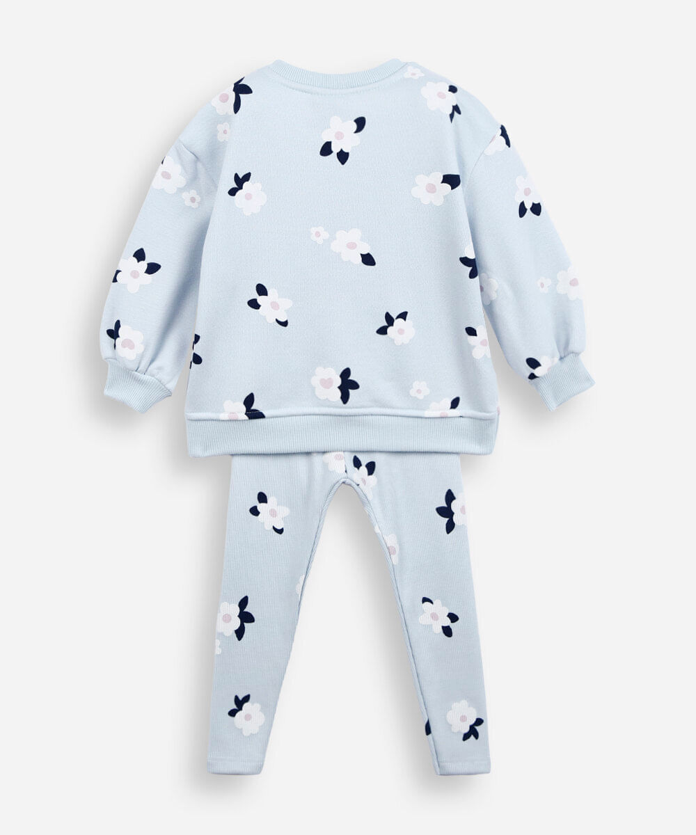 conjunto infantil de moletom floral azul