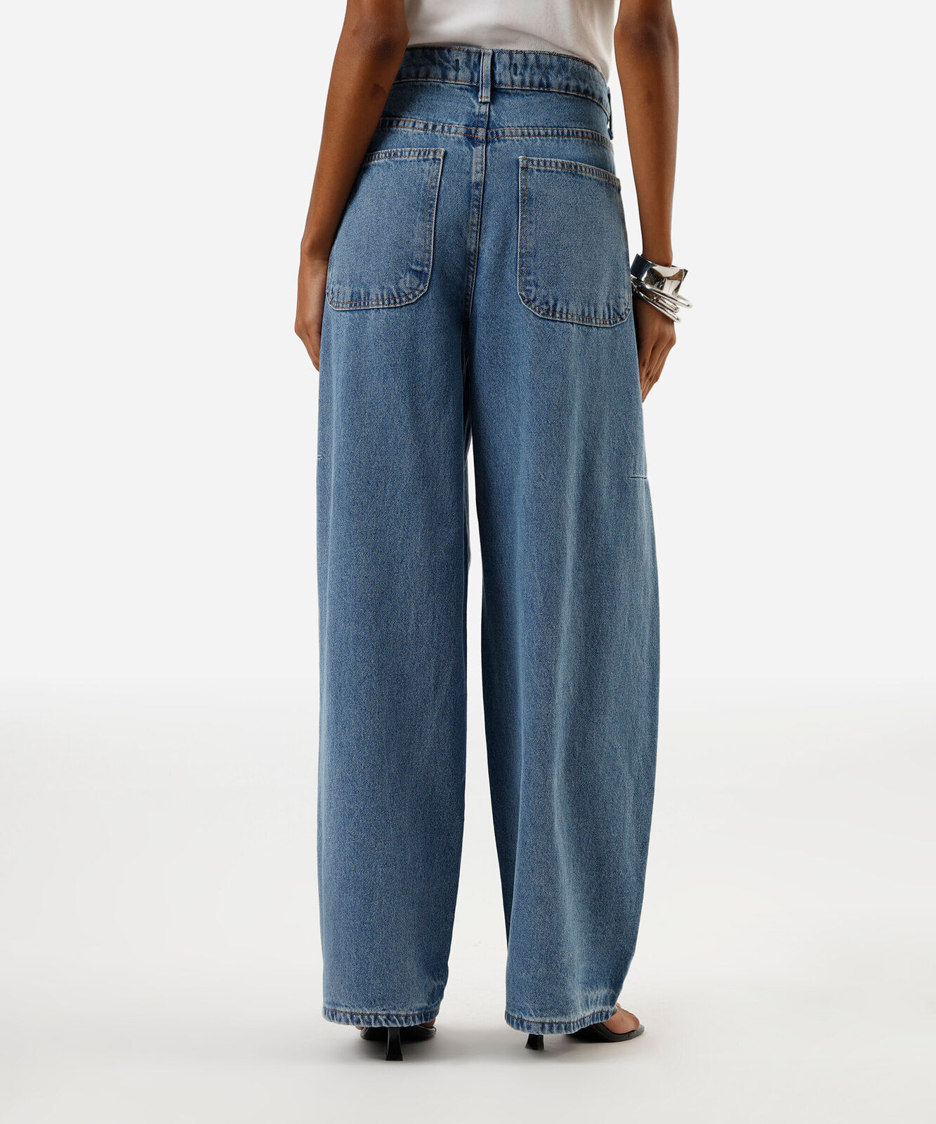 calça oversized feminina jeans cintura média azul