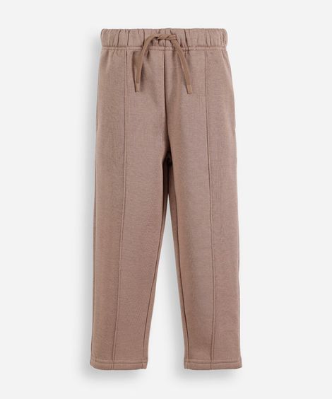 calça infantil recortes em moletom bege