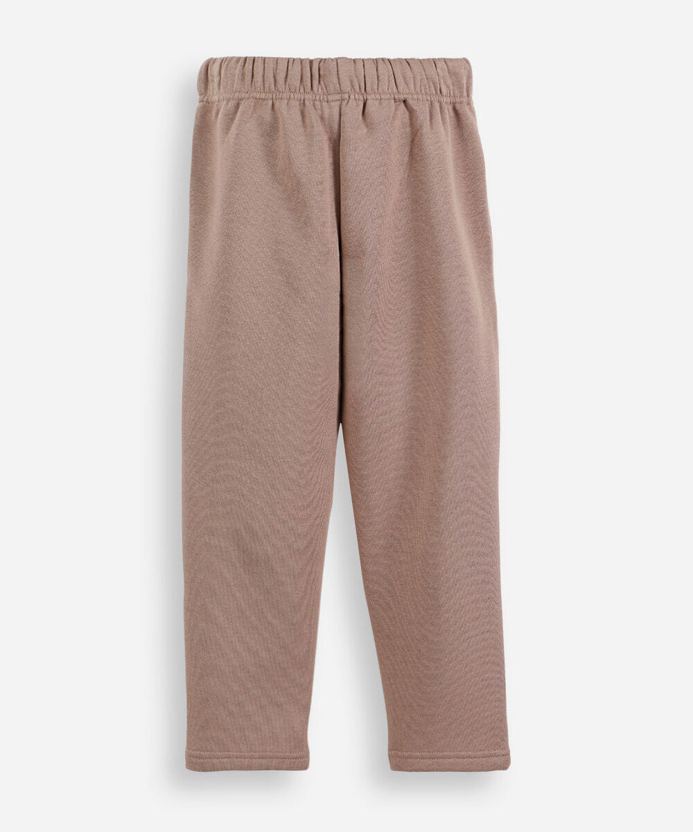 calça infantil recortes em moletom bege