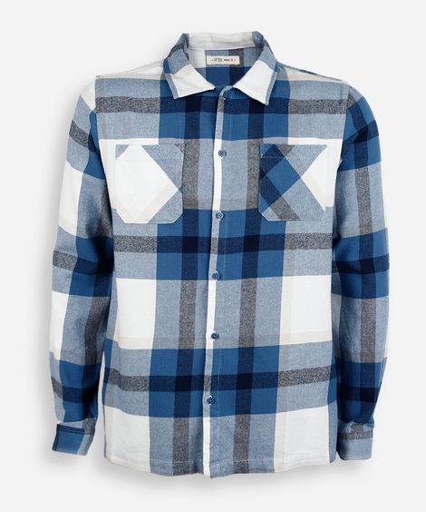 camisa oversized juvenil de algodão manga longa xadrez off white