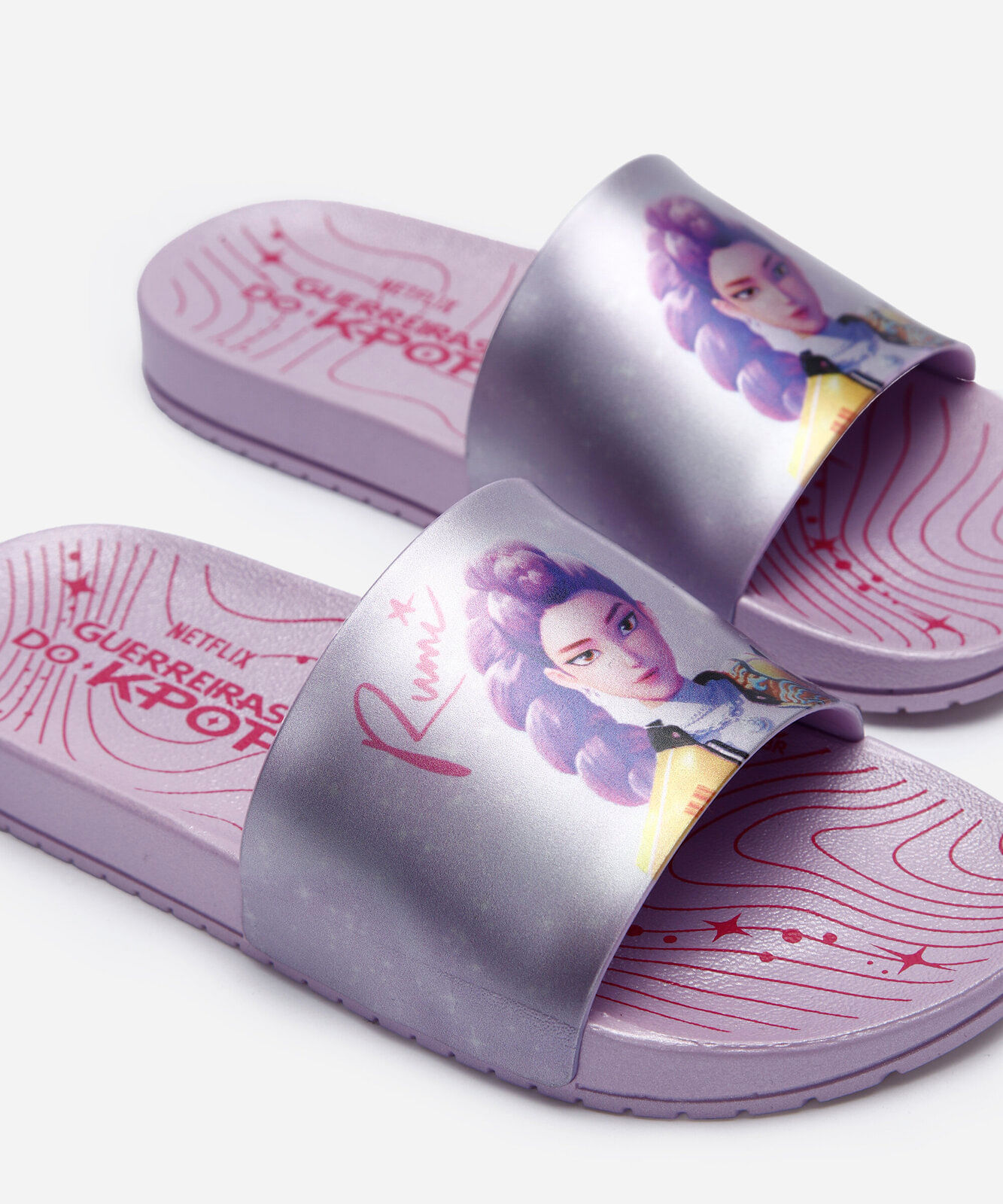 chinelo slide infantil guerreiras do k-pop hundrix gaspea lilás