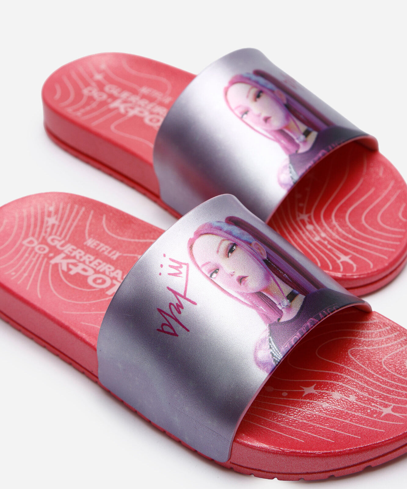 chinelo slide infantil guerreiras do k-pop hundrix gaspea rosa