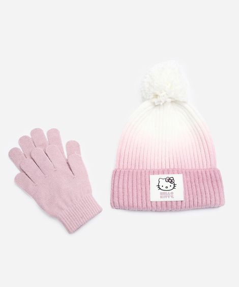 kit infantil gorro e luva hello kitty colorido