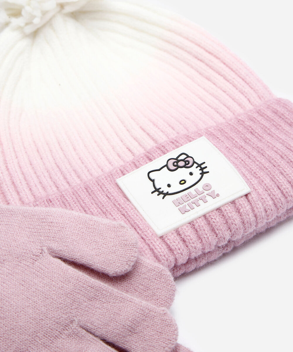 kit infantil gorro e luva hello kitty colorido