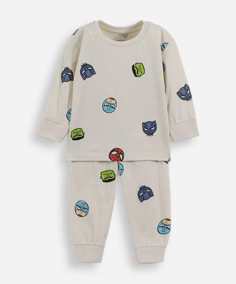 pijama longo infantil de algodão os vingadores bege