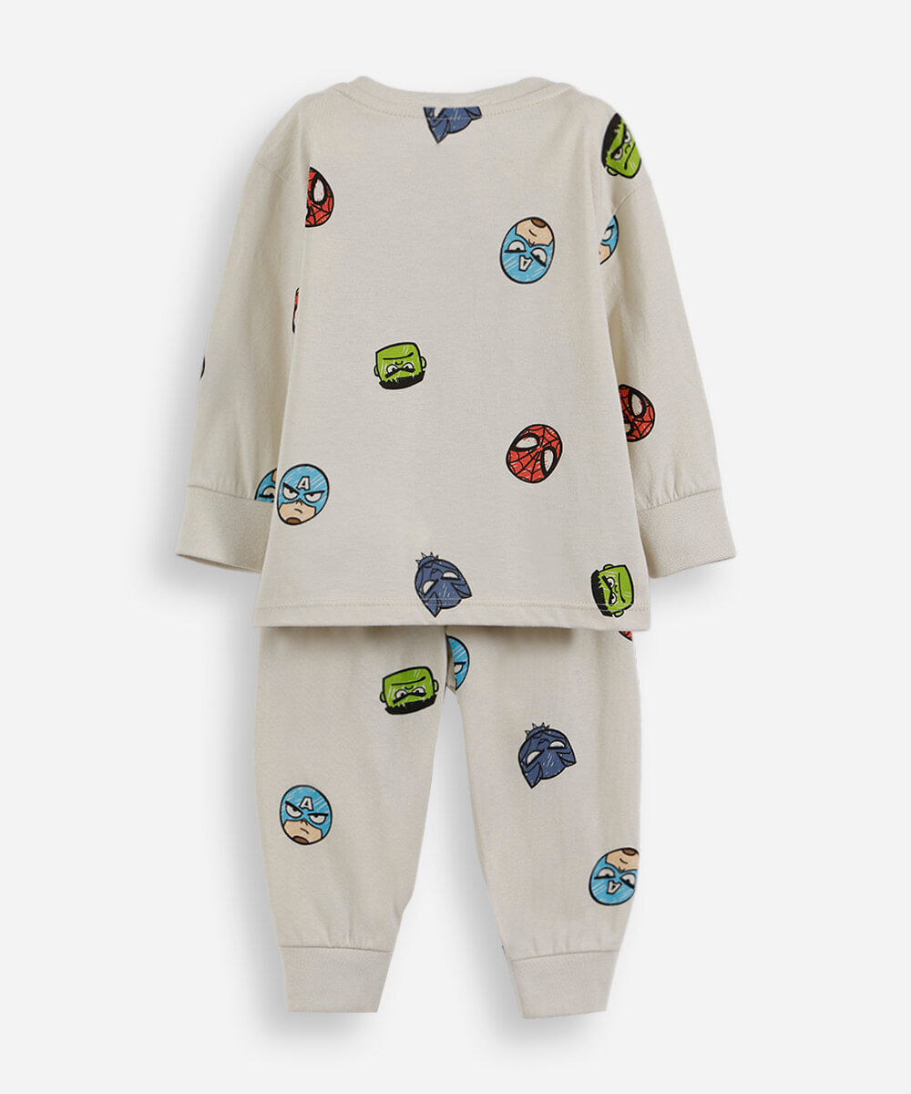 pijama longo infantil de algodão os vingadores bege