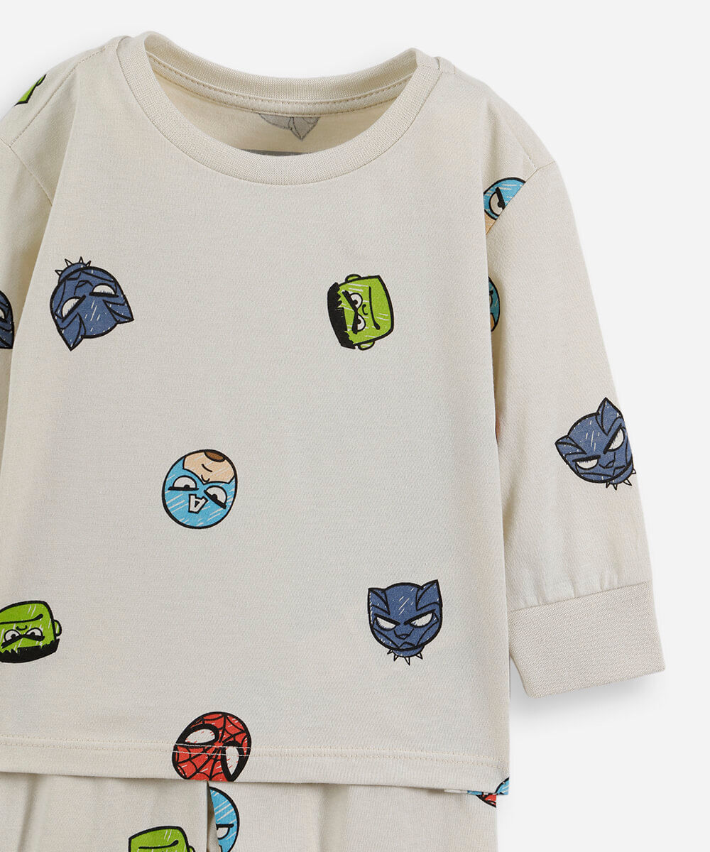 pijama longo infantil de algodão os vingadores bege