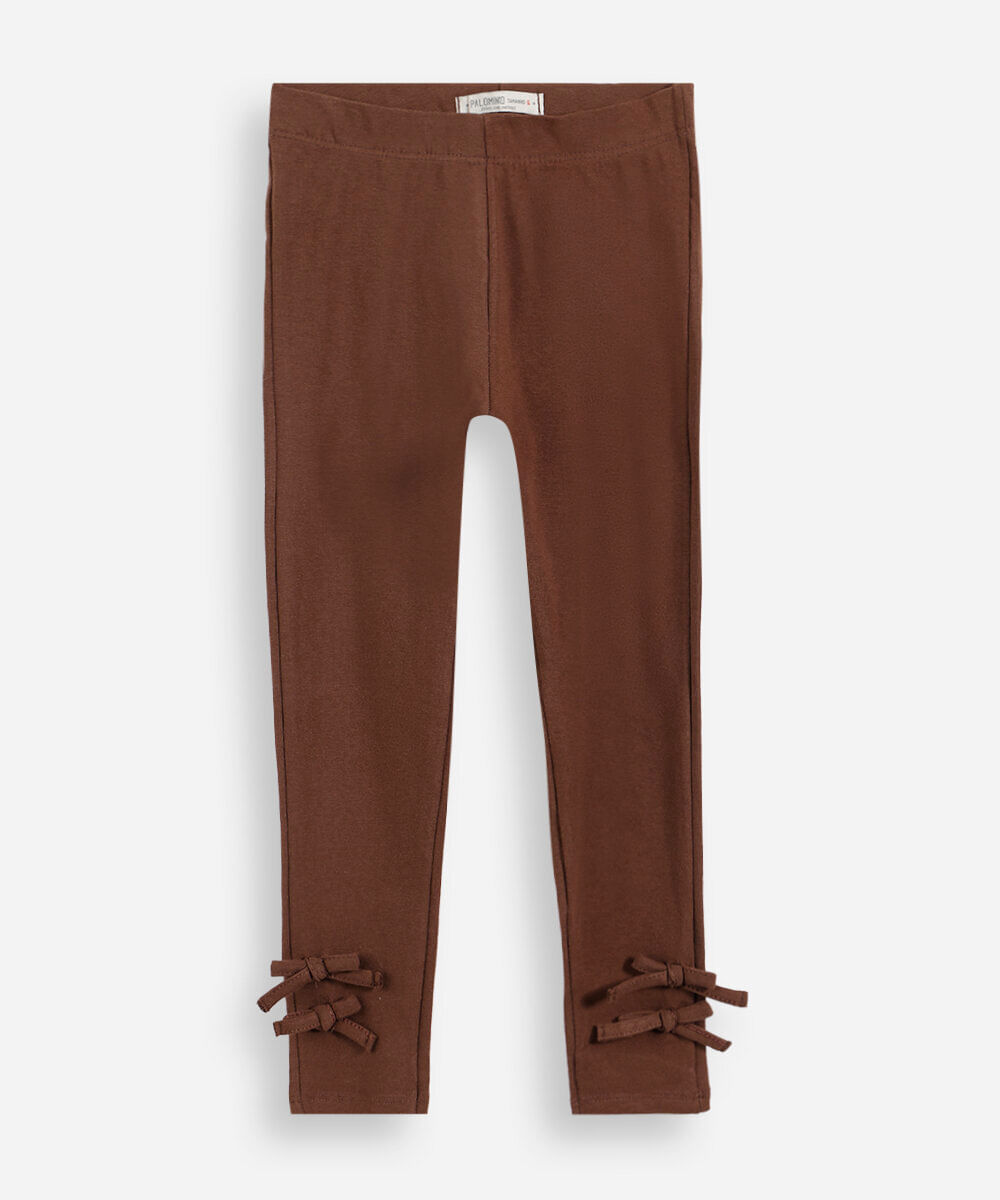 calça legging infantil com lacinhos na barra marrom
