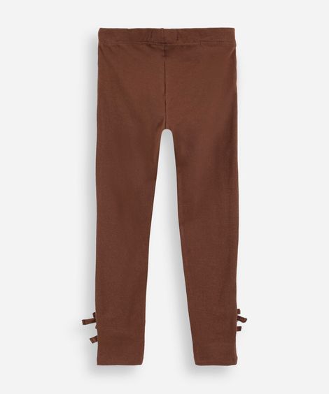 calça legging infantil com lacinhos na barra marrom