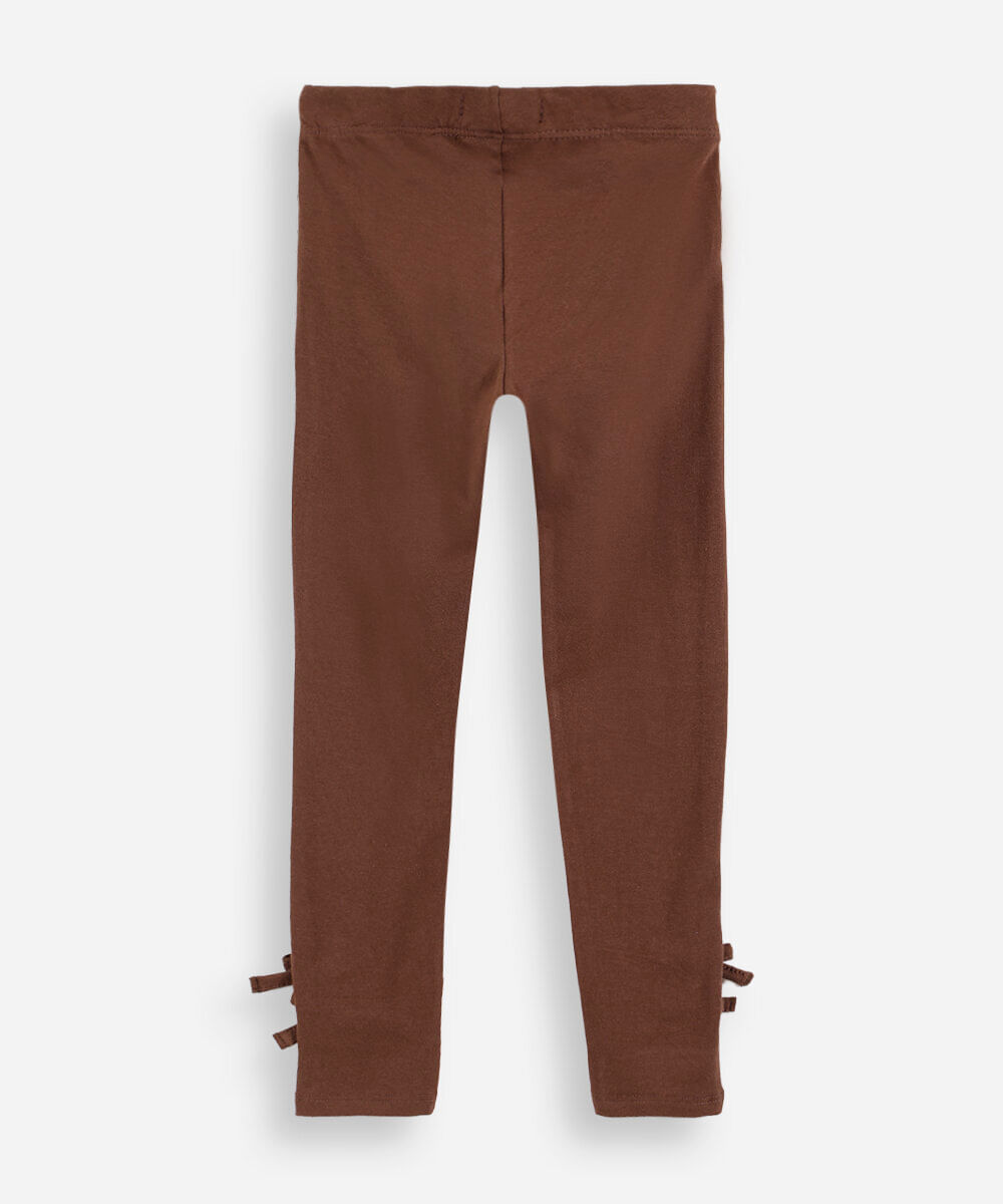 calça legging infantil com lacinhos na barra marrom