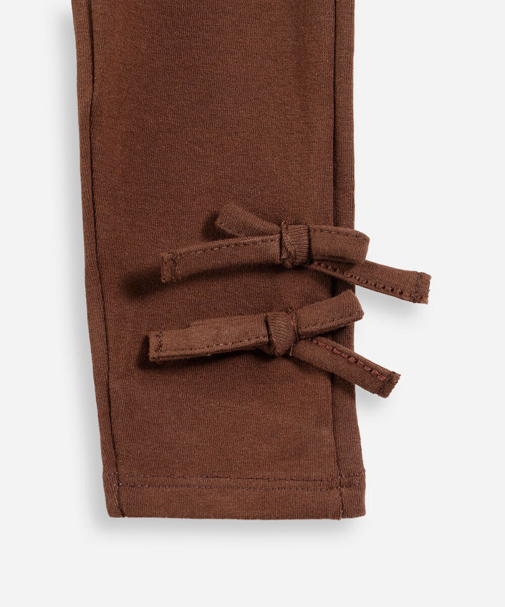 calça legging infantil com lacinhos na barra marrom