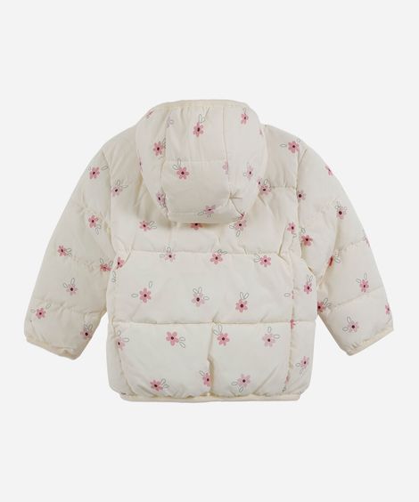 jaqueta puffer infantil com capuz floral off white