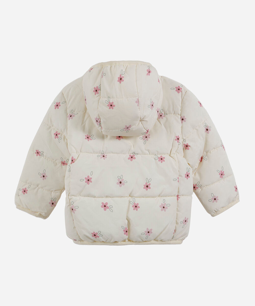 jaqueta puffer infantil com capuz floral off white