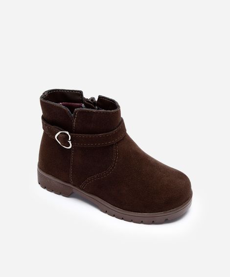 bota bebê com fivela de coração marrom