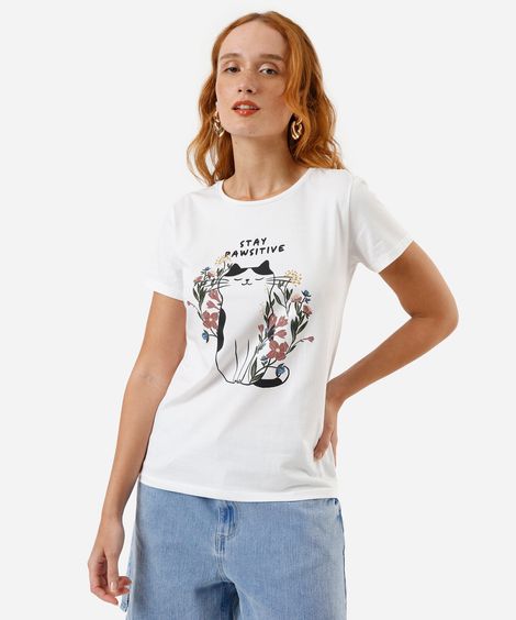 camiseta feminina stay pawsitive off white
