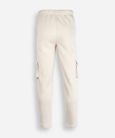 calça juvenil jogger de moletom com bolso cargo bege
