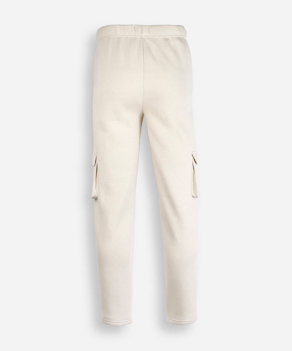 calça juvenil jogger de moletom com bolso cargo bege