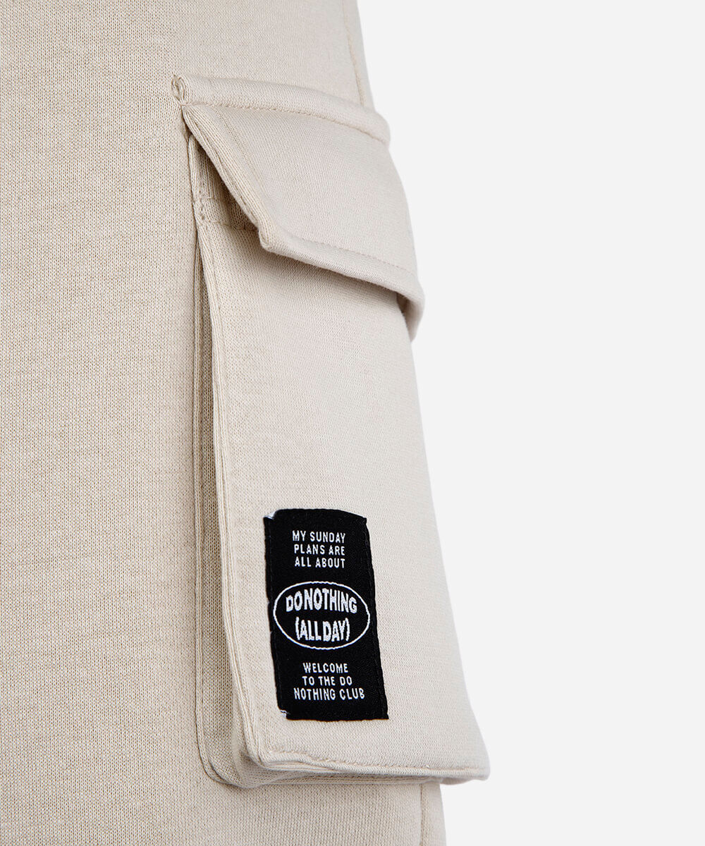 calça juvenil jogger de moletom com bolso cargo bege