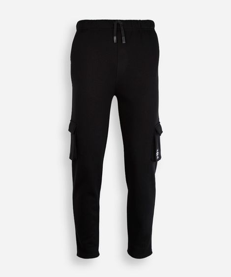 calça juvenil jogger de moletom com bolso cargo preta