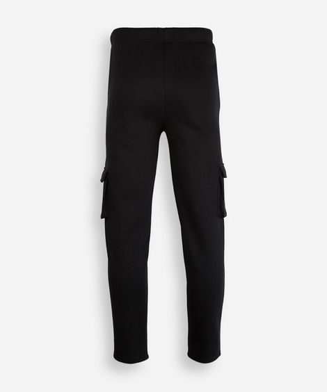 calça juvenil jogger de moletom com bolso cargo preta