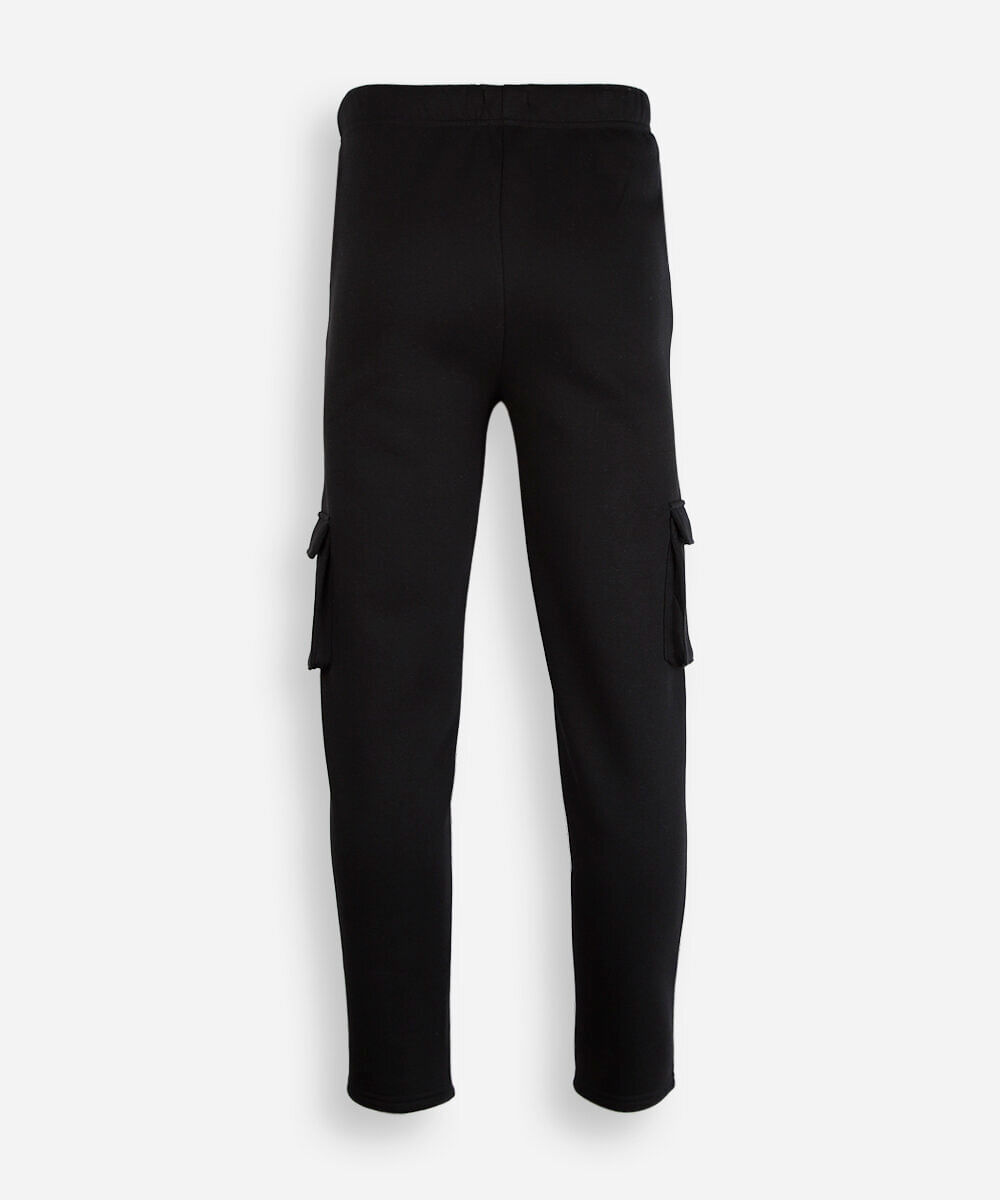 calça juvenil jogger de moletom com bolso cargo preta