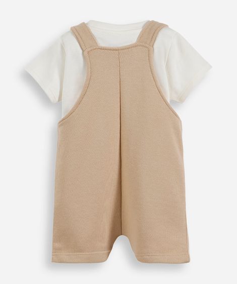 jardineira infantil com algodão urso bege