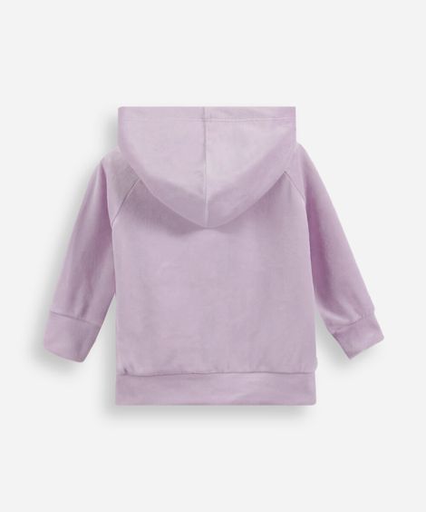 jaqueta infantil de plush com capuz lilás
