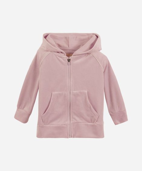 jaqueta infantil de plush com capuz rosa