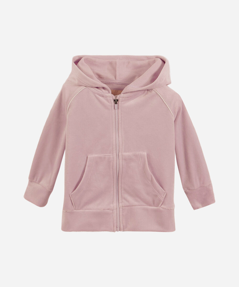jaqueta infantil de plush com capuz rosa